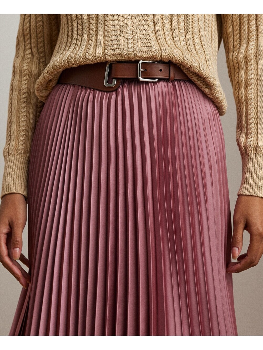 Lauren Ralph Lauren Pleated Satin Skirt Rose Mauve / Pink Size 8 - Picture 3 of 4